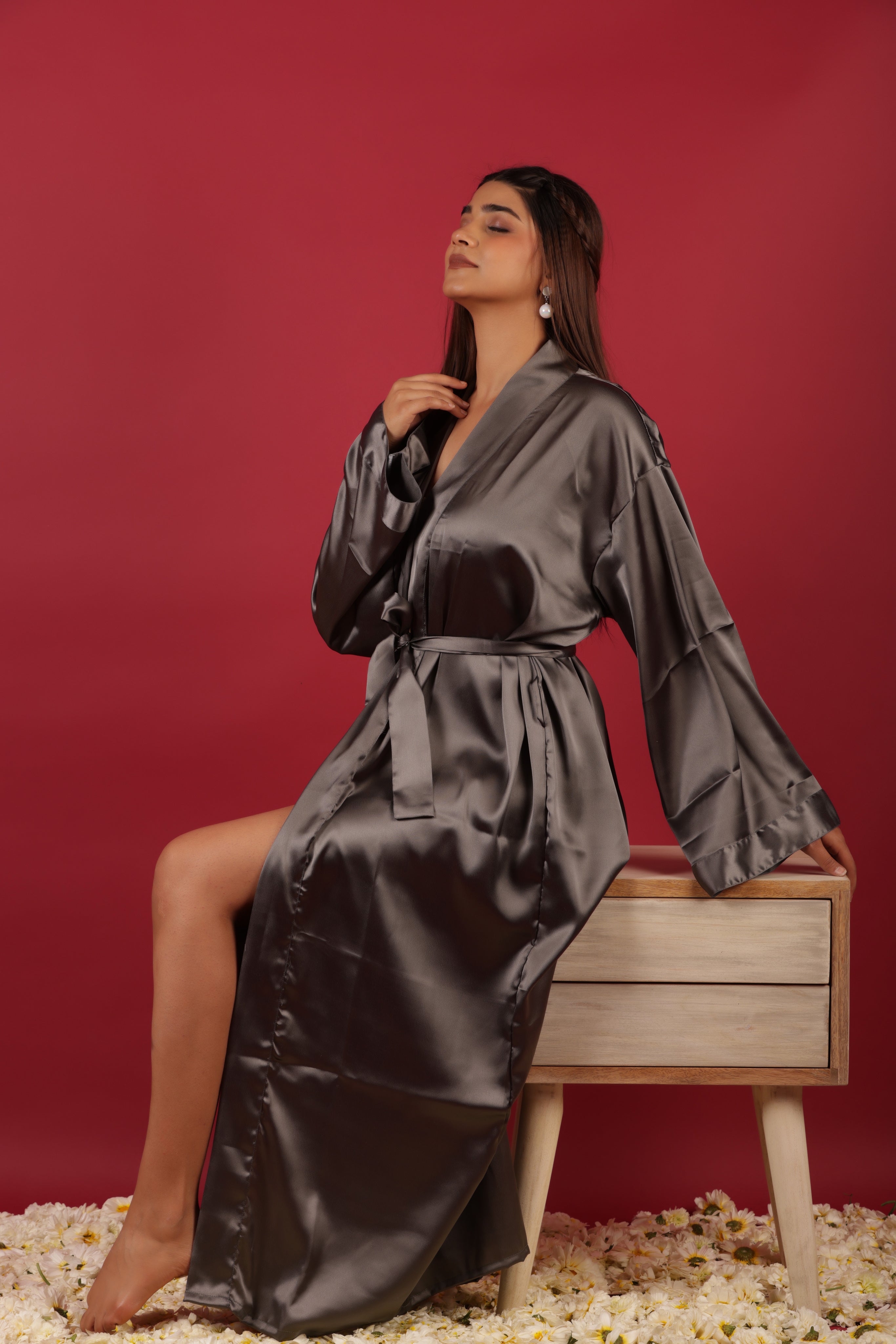 Beach Coverup Wrap Over Satin Kimono Jacket